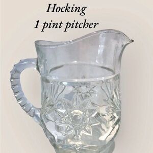 Small Anchor Hocking Milk/Cream Glass Pitcher with Star Pattern Pint